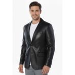 Deriderim Siyah Lou Erkek Hakiki Deri Blazer Ceket