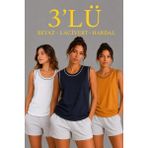 Deridün Yıldız Shoes 3’lü Kolsuz Sporcu Atlet Seti Yazlık Bisiklet Yakalı - Beyaz, Lacivert, Hardal - Çok Renkli - 2XL