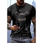 Deridün Yıldız Shoes Erkek Bisiklet Yaka Kedi Baskılı Süprem T-Shirt - Siyah - Standart
