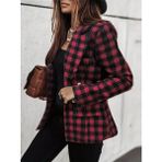 Deridün Yıldız Shoes Kadın Uzun Kollu Yakalı Kare Desenli Ekoseli Düğmeli Ceket - 2XL - 3XL - Kırmızı