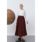 Deridün Yıldız Shoes Kadın Yüksek Bel Arkadan Fermuarlı Kırışık Geniş Kesimli Vural Etek - Bordo - Standart