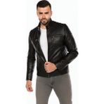 Derije Albert Hakiki Deri Erkek Siyah Ceket-Mont - 3XL