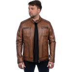 Derije Albert Hakiki Deri Erkek Taba Ceket-Mont - 3XL