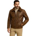 Derije Carlos Hakiki Deri Erkek Vintage Seyyar Kürk Yaka Mont - 4XL - Antik Kahve