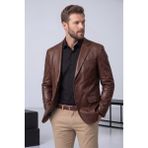 Derije Diego Hakiki Kuzu Deri Erkek Kahverengi Blazer Ceket - 2XL