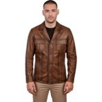 Derije Gomez Hakiki Deri Erkek Punto Dikişli Taba Ceket-Mont - 3XL - --