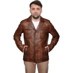 Derije Gomez Hakiki Deri Erkek Punto Dikişli Taba Ceket-Mont - -- - XL