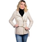 Derije Perla Hakiki Deri Kadın Ekru Ceket-Mont - 3XL