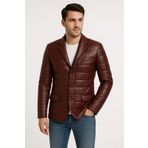 DERİJE Silva Hakiki Deri Erkek Bordo Tafta Blazer Şişme Ceket