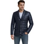 Derije Silva Hakiki Deri Erkek Lacivert Tafta Blazer Şişme Ceket - XL