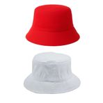 Derikem 2'li Yazlık Kumaş Kova Şapka, Erkek Kadın Düz Balıkçı Bucket Şapka, Unisex Kırmızı-beyaz BEYAZ-KIRMIZI Standart