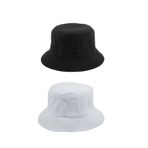 Derikem 2'li Yazlık Kumaş Kova Şapka, Erkek Kadın Düz Balıkçı Bucket Şapka, Unisex Siyah-beyaz SİYAH-BEYAZ Standart