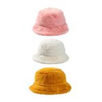 Derikem 3 Adet Şık Kadın Peluş Kova Balıkçı Bucket Kışlık Şapka 3'lü TOZ PEMBE-BEYAZ-HARDAL Standart