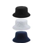 Derikem 3'lü Yazlık Kumaş Kova Şapka, Erkek Kadın Düz Balıkçı Bucket Şapka, Unisex SİYAH-BEYAZ-LACİVERT Standart