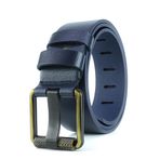 Derikem Erkek %100 Hakiki Deri Sarı Borulu 4,5 cm Kot Kemeri Kahverengi - 115 cm - Lacivert