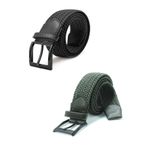 Derikem Ikil Elastik Örgü Kemer 3 5cm Siyah ve Yeşil Lastik Kemer Unisex 2 Adet - Siyah - Yeşil - 100 cm