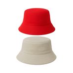 Derikem İkili Yazlık Kumaş Kova Şapka, Erkek Kadın Düz Balıkçı Bucket Şapka, Unisex Krem-kırmızı KREM-KIRMIZI Standart