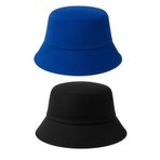 Derikem İkili Yazlık Kumaş Kova Şapka, Erkek Kadın Düz Balıkçı Bucket Şapka, Unisex Siyah-mavi SİYAH-MAVİ Standart