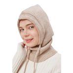 Derikem Lüks Kadın Kışlık Balaclava Triko Örme Başlık Bere Bej Standart