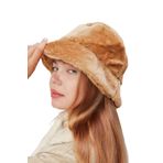Derikem Peluş Bucket Kadın Balıkçı Şapkası Yumuşak Ve Tüylü Kadın Şapkası CAMEL Standart