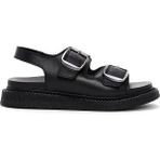 Derimod 25SFD300018 Siyah Çift Tokalı Deri Comfort Kadın Sandalet