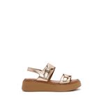 Derimod 25SFD342432 Bronz Tokalı Kalın Tabanlı Metalik Deri Comfort Kadın Sandalet