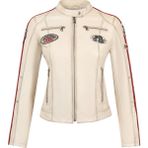 Derimod 25SGM589851 Ladyracer Kadın Beyaz Armalı Slim-Fit Deri Ceket