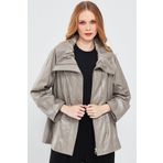Derimod Felicita Kadın Gri Geniş Yakalı Oversize Deri Mont 24SGD50891T