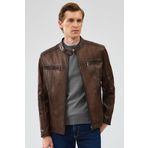 Derimod Gabriel Erkek Kahverengi Regular Deri Spor Ceket 24WGE6537NC