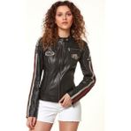 Derimod Ladyracer Kadın Siyah Armalı Spor Deri Mont 20WGD589851 - 2XL
