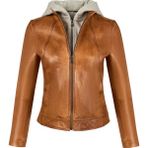 Derimod Magic Kadın Kahverengi Kapüşonlu Kısa Spor Deri Ceket 26SGM566751 - 2XL