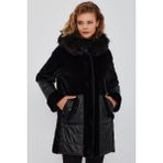 Derimod Virginia Kadın Siyah Kapüşonlu Uzun Teddy Kaban 23WGE51311M - XL