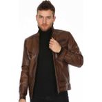 Derimont Deri Erkek Düz Spor Model Kahve Deri Mont - 2XL - Kahverengi