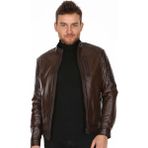 Derimont Deri Erkek Kahve Düz Spor Deri Mont - XL - Kahverengi