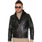 Derimont Deri Erkek Kapşonlu Siyah Spor Deri Ceket - XL