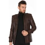 Derimont Deri Erkek Koyu Kahve Cep Kapaklı Deri Mont - XL - Kahverengi
