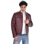 Derimont Deri Kahverengi Yatay Cepli Motorcu Erkek Deri Mont, Ceket - XS