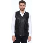 Derimont Deri Leonel Gizli Fermuarlı Siyah Erkek Deri Yelek - 2XL