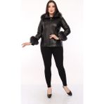 Derimont Deri Roxana Siyah Kapşon Kürklü Kadın Deri Ceket - 2XL