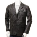 Derimont Deri Siyah Erkek Deri Blazer Leskovac Deri Ceket - 2XL