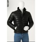 DERiMONTAYA Hakiki Kuzu Deri Mont Yakası Kürklü Siyah Şişme Ceket - 000-Siyah - 3XL