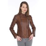 Derimont's 857 Hakiki Deri Kahverengi Parkson Kadın Ceket