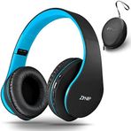 Derin Bas, Bluetooth ve Kablolu Stereo Kulaklıklı Kablosuz Kulak Üstü Kulaklık, Cep Telefonu, TV, PC, Yumuşak Kulaklıklar ve Zihnic tarafından Uzun Süreli Giyim için Hafif (Siyah/Mavi)