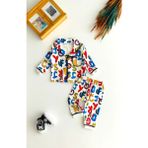 Derin Bebe Neşeli Bebekler Harf Baskılı Önden Düğmeli Cepli Pijama Takımı - 9 - 12 Ay - Çok Renkli