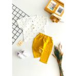 Derin Bebe Neşeli Bebekler Müslin Kumaş Kısa Kollu Tişört Pantolon Takım Sarı - 1 - 1,5 Yaş