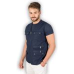 Derin Mavi Tasarım Çok Cepli Pamuk Keten Avcı Yelek 6 Renk Battl Dahil 9 Beden - 4XL - 433-Lacivert