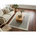 Derin Sisal Krem Bordürlü Gri Jüt Sisal Dekoratif Kaymaz Taban Yıkanabilir Halı | St03 80 X 150
