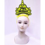 Derin Stok Happy Birthday Neon Sarı Renk Doğum Günü Tacı 24X15 cm - 24 x 15 cm