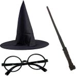 Derin Stok Harry Potter Siyah Şapkası Harry Potter Gözlüğü Harry Potter Asası 3 Lü Set - 00