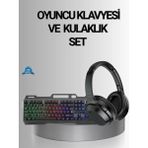 Derin Stok Işıklı Klavye Mouse Bluetooth Kulaklık Seti Türkçe Q USB